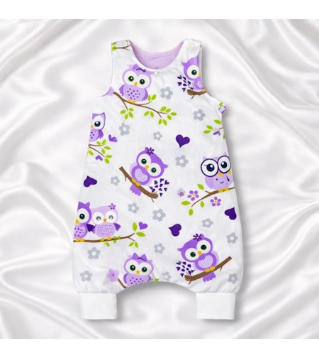 бебешки спален чувал с крачета лилави бухали