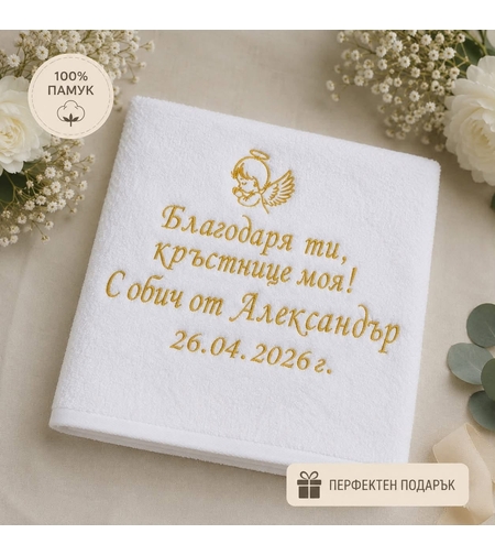 Персонализирана памучна кърпа за кръстник