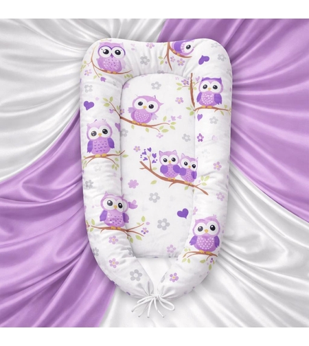 Преносимо бебешко легло на лилави бухалчета