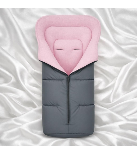 топъл зимен чувал за бебешка количка розово и сиво