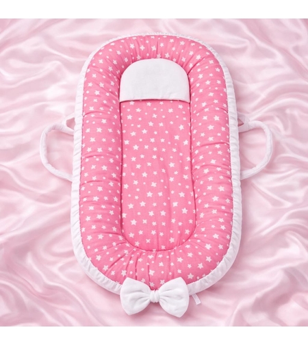 Бебешко гнездо в нежно розово със звездички