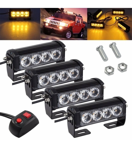 4 Led Аварийна Лампа, Жълта Блиц Светлина, Мигаща, 4 Броя с Контролер