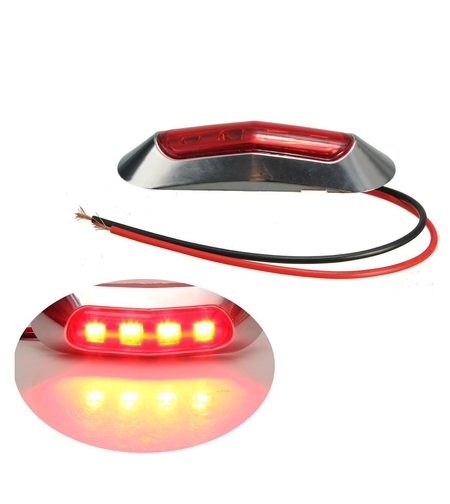 Червен LED Габарит, Маркер, 4 диода, Хромирана рамка - 24V