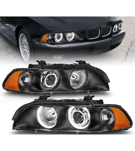 Комплект тунинг фарове с Angel Eyes за BMW 5-та серия E39 1997–2003г. черни с крушки