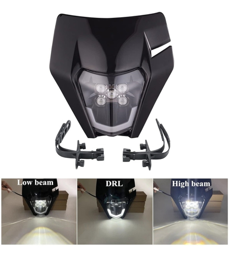 Маска с LED Фар за мотор, мотоциклет Черна с къси и дълги светлини - Универсален модел за ENDURO / Trail / Streetfighter