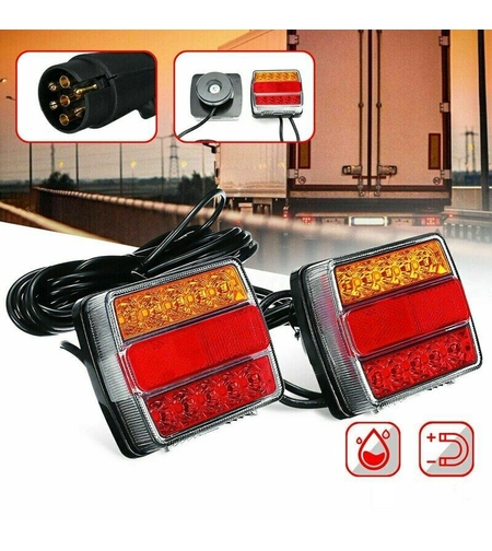 Комплект LED Лед Диодни Стопове 12V с Магнит и Окабеляване, 5 Функции, за Ремаркета, Колесари, Платформи, МПС