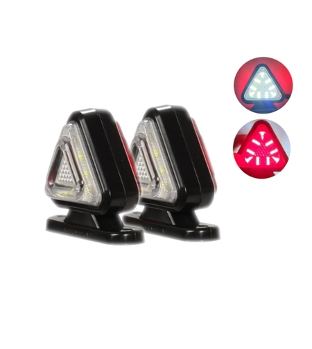 Комплект от 2 броя 18LED ЛЕД мини светодиоднен габарит токос тип рогче 12 - 24V бяло - червено с триъгълна форма Неон Ефект за ремаркета платформи камиони и др.