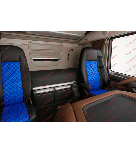 Комплект 1+1 тапицерия от еко кожа за DAF XF 106 2015-2021 - синьо-черно