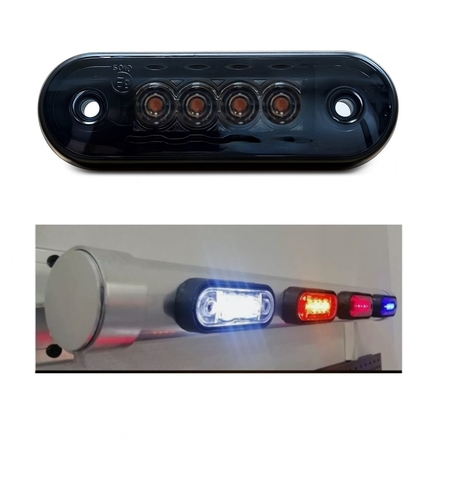 Опушен LED габарит, маркер, токос, Оранжев, 4 диода, 12V-24V - с извит гръб за монтаж на Ролбар, Булбар