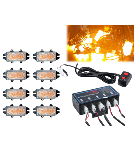 Комплект 8 Броя С Контролер 2 LED Лед Диодна Сигнална Аварийна Блиц Мигаща Светлина Пътна Помощ Платформа 12V