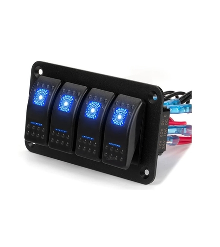 Панел за вграждане с 4 бутона ON-OFF универсални 12-24V за LED светлини бар фарове лебедки лампи за кола камион каравана джипове лодка и др.