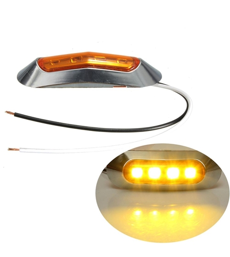 Оранжев/Жълт LED Габарит, Маркер, 4 диода, Хромирана рамка - 12V