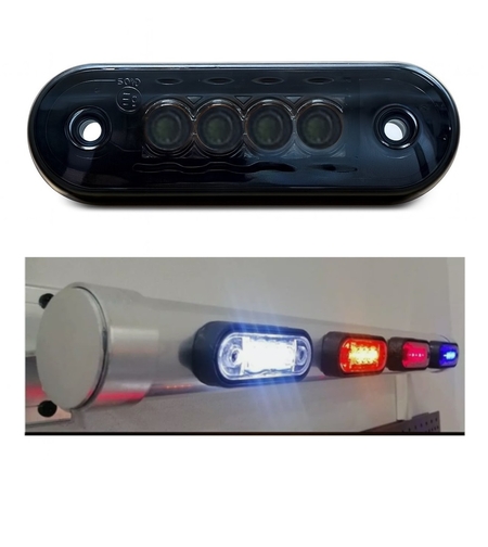 Опушен LED габарит, маркер, токос, Червен, 4 диода, 12V-24V - с извит гръб за монтаж на Ролбар, Булбар