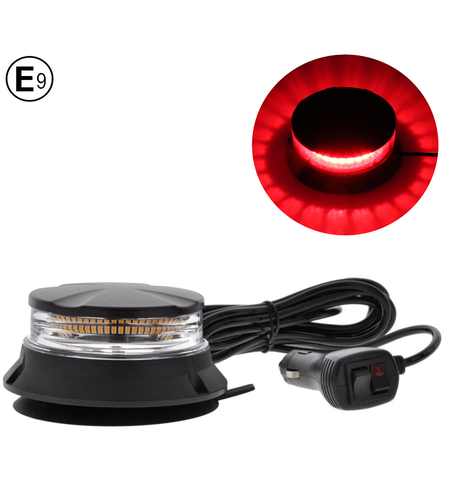 24W Лед Led Компактна Диодна Въртяща се Сигнална Аварийна Лампа Маяк Буркан с магнит и вендуза 12V - 24V с магнит Е9 E-Mark червена светлина