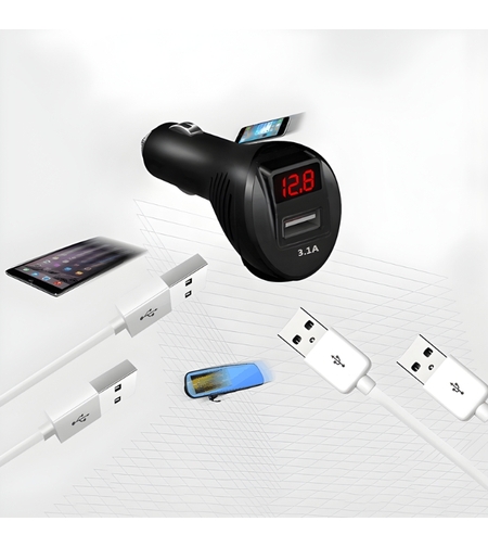 Разклонител за запалка с 2 гнезда, USB порт и волтметър