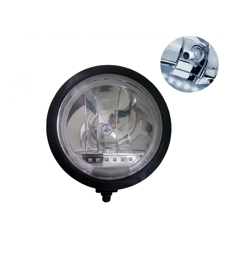 Един 1 Брой Халоген, Фар, Ø 225мм, 12V 24V, Крушка H1 + 6 LED ЛЕД Диода, E-Mark, За Камион, Трактор, Багер, Земеделски Машини и др.