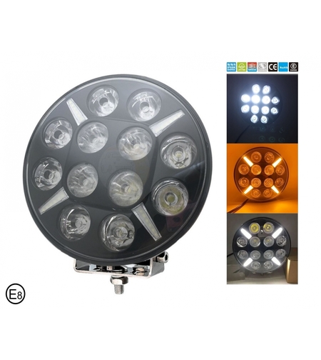 LED Диоден Халоген Фар Бял Оранжев Габарит Ø 218 мм 12V 24V 12 Диода за джип камион трактор багер
