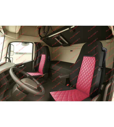 Комплект 1+1 тапицерия от еко кожа за VOLVO FH EURO 6 2016-2020 - червено-черно