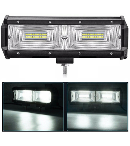 Универсален 144W Лед LED Халоген Фар Работна Лампа 12V - 24V с Разпръсната Flood Светлина за автомобил офроуд бус ван камион 24cm