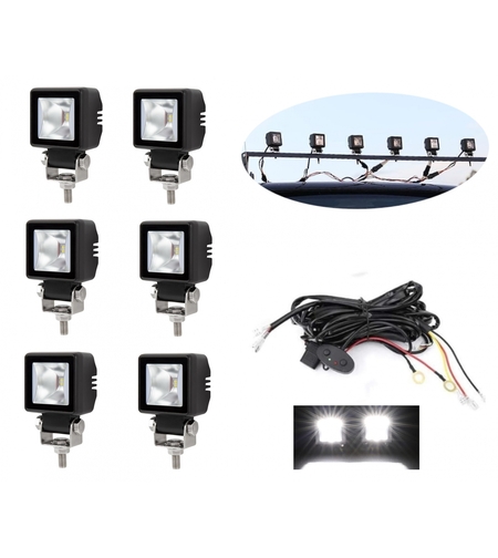 Комплект от 6 броя Лед LED Халогени Лампи с окабеляване Бяла Flood + Бяла DRL Светлина 12V - 24V за Off Road 4X4 SUV джип мотор автомобил камион градина и др.