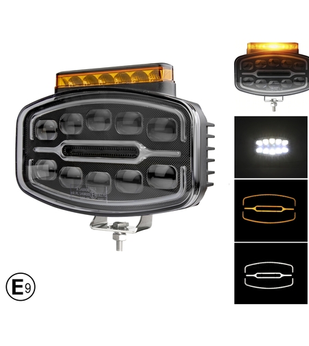 LED Халоген Фар 3 Функции DRL бяла/оранжева светлина с 360° аварийна лампа с 4 функции на премигане 12-24V за джип камион агротехника и др.