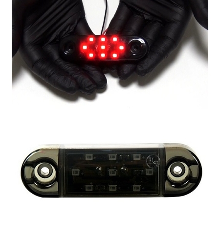 Опушен LED габарит маркер с 9 диода, Червен, 12V-24V, 20см кабел