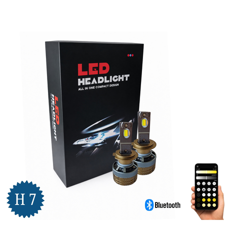 Комплект Smart LED крушки H7 – Два цвята, CSP Dual Color 3500K – 6500K, Bluetooth приложение, CANBUS, 70W, 12–24V