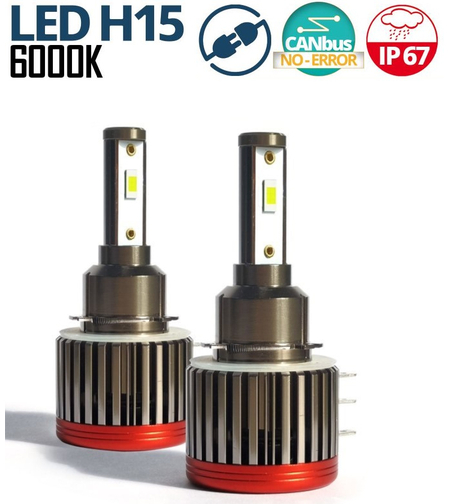 Комплект Лед Led Диодни Крушки F2 H15 12V 24V 72W 10000lm За Фарове Can Bus без Грешки къси/дълги