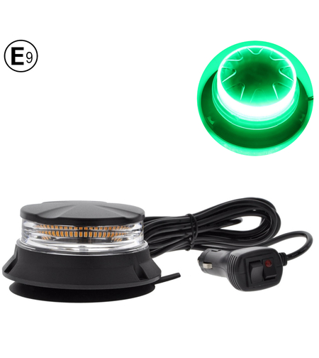 24W Лед Led Компактна Диодна Въртяща се Сигнална Аварийна Лампа Маяк Буркан с магнит и вендуза 12V - 24V с магнит Е9 E-Mark Зелена Светлина