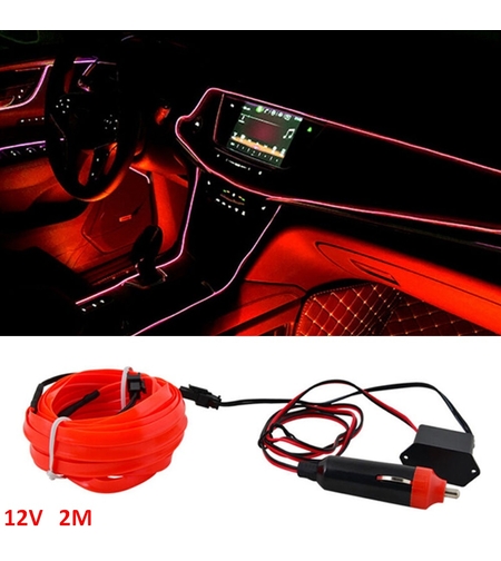 LED ЛЕД Диодна интериорна светеща лента за табло червена светлина 12V 2м амбиентно осветление