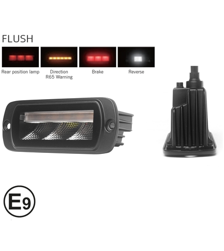 Мултифункционален LED стоп Flexzon – габарит / мигач / заден ход / аварийна светлина с 4 функции, IP65/67K, за вграждане, 12–24V