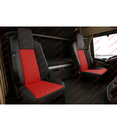 Комплект 1+1 тапицерия от еко кожа за MAN TGX EURO 6 2021+ - червено-черно