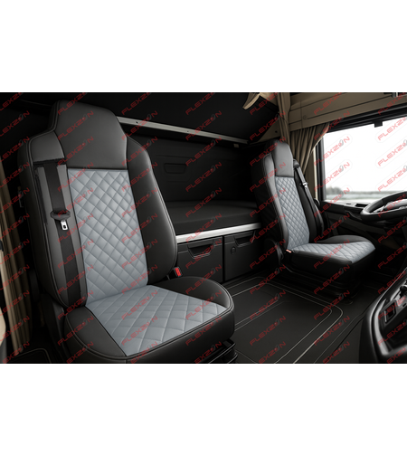Комплект 1+1 тапицерия от еко кожа за MAN TGX 2015-2020 - сиво-черно