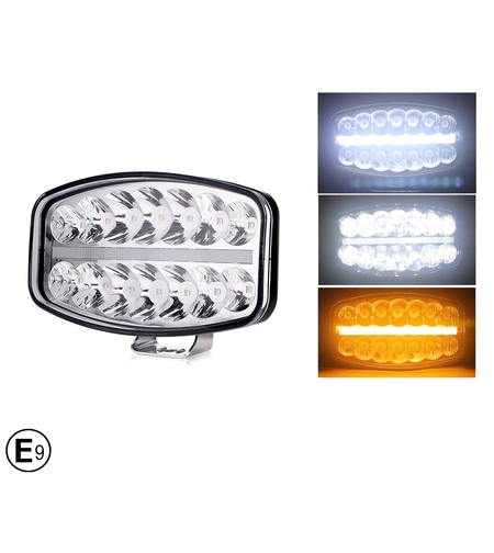 80W LED Лед Фар Халоген с DRL дневни светлини габарит бяло - оранжево неон ефект 24,5см x 13,9см, 4100lm, 12V - 24V, E-Mark Подходящ За DAF MAN Scania Volvo и др.