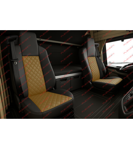 Комплект 1+1 тапицерия от еко кожа за MAN TGX EURO 6 2021+ - бежово-черно
