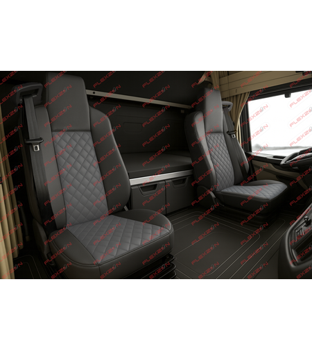 Комплект 1+1 тапицерия от еко кожа за MAN TGX EURO 6 2021+ - сиво-черно