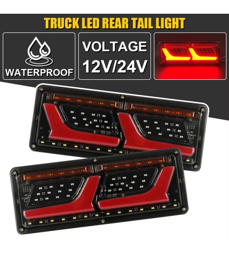 Комплект Ляв + Десен Диодни LED Лед Стопове 12V-24V с Динамичен Мигач Неон Neon Ефект 32x13cm За Бус Камион Тир Ремарке Караванa