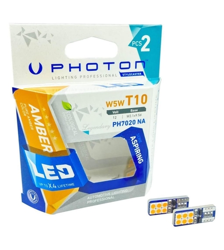 Комплект от 2 броя Лед Крушки За Габарит Т10 W5W LED 12 SMD 12V Жълта / Оранжева Светлина Canbus без грешки Photon