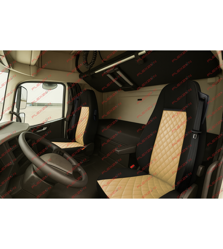 Комплект 1+1 тапицерия от еко кожа за VOLVO FH12 EURO 5 2006- 2015 - бежово-черно