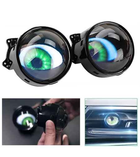 3D LED фарове халогени дяволски очи Devil Eyes с лупи 3 инча 8см 12V с мобилно приложение