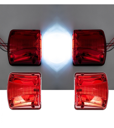 Комплект 2 в 1 - LED Oсветление Лед Плафон за Регистрационен Номер и Заден Червен Габарит с Неон Ефект 12V-24V, 135 мм x 123 мм