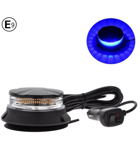 24W Лед Led Компактна Диодна Въртяща се Сигнална Аварийна Лампа Маяк Буркан с магнит и вендуза 12V - 24V с магнит Е9 E-Mark синя светлина