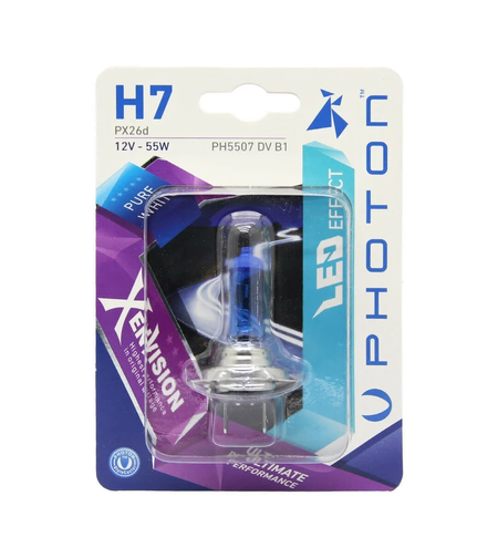 1 брой халогенна крушка H7 Х7 12V 55W PX26D в блистер бяла светлина Xen Vision PHOTON