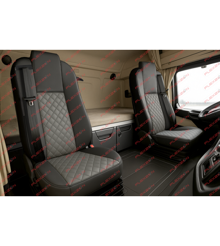 Комплект 1+1 тапицерия от еко кожа за MERCEDES ACTROS MP4 EURO 6 2015-2021 - сиво-черно