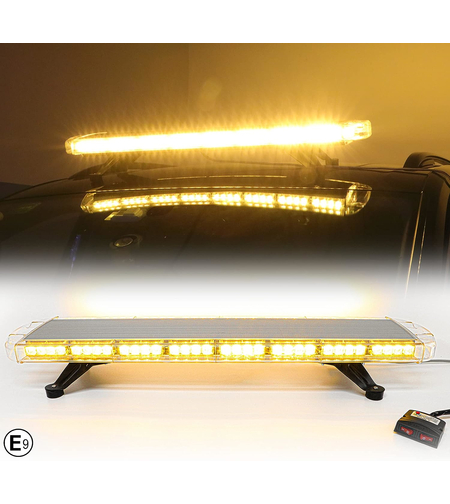 96.5 см 72 LED ЛЕД 72W мощна аварийна диодна сигнална лампа блиц 12-24V 15 режима на работа жълта оранжева светлина E-Mark Е9 за пътна помощ платформа снегорин багер и др.