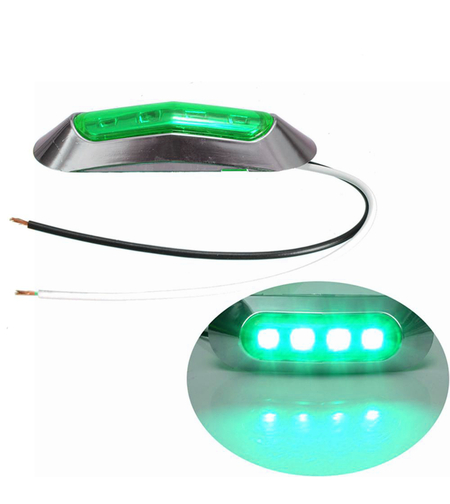 Зелен LED Габарит, Маркер, 4 диода, Хромирана рамка - 24V