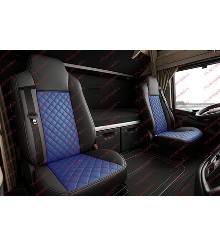 Комплект 1+1 тапицерия от еко кожа за IVECO STRALIS S-WAY 2021 - синьо-черно
