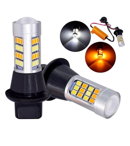Комплект от 2броя LED диодни DRL дневни светлини с вграден мигач 12V 8W S25/1156/BA15S/P21W Can Bus без Грешки