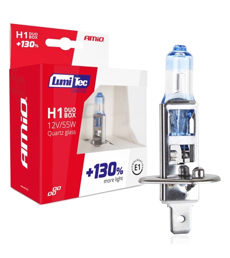 Комплект от 2бр. халогенни крушки H1 12V 55W LumiTec LIMITED +130% бяла светлина