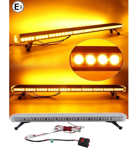 120 см 88 LED ЛЕД 88W мощна аварийна диодна сигнална лампа блиц 12-24V 15 режима на работа жълта оранжева светлина E-Mark Е9 за пътна помощ платформа снегорин багер и др.
